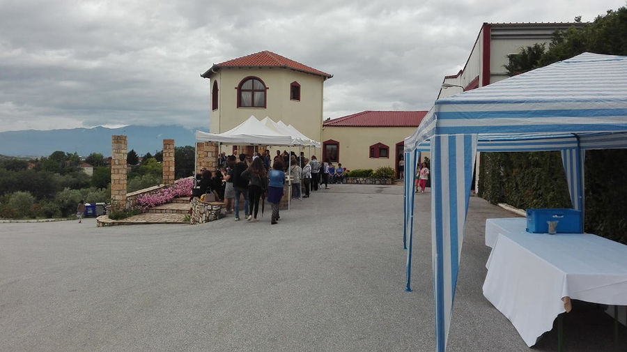 tourists getting into the 'Manolesakis Estate' winery